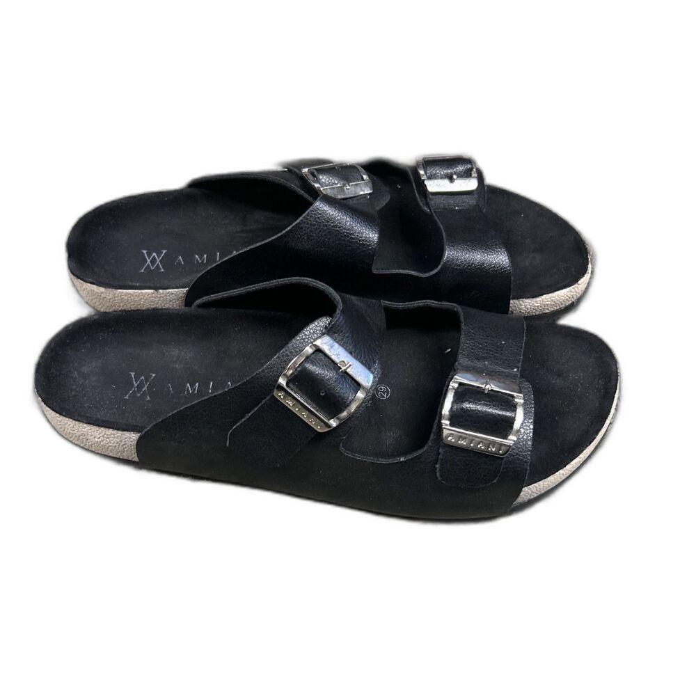 Amiani Sandals Womens 12 Black Footbed Slip On Casual Summer Buckle